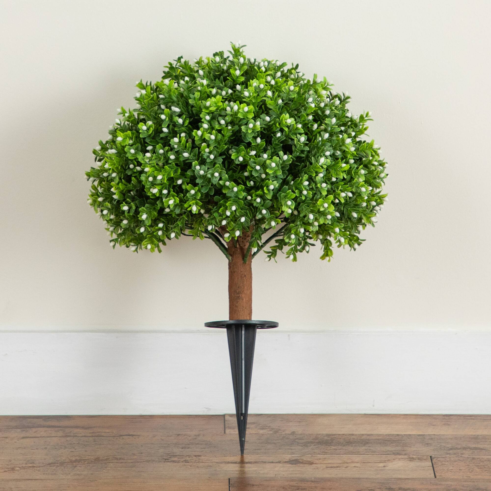 23" UV Resistant Artificial Flowering Boxwood Topiary with Integrated Ground Stake (Indoor/Outdoor)